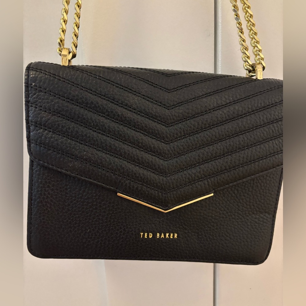 Ted Baker Black Quilted Bag with Gold Straps